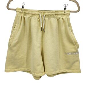 WRSTBHVR Studio Womens Medium Shorts June Pastel Yellow Sweat Gym Drawstring